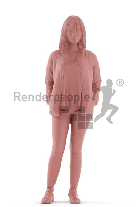 3d people casual, asian 3d woman standing