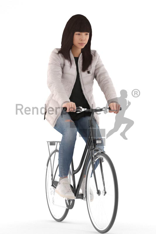 3d people casual, asian 3d woman biking