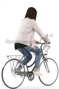 3d people casual, asian 3d woman biking