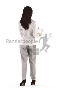 3d people business, asian 3d woman standing holding a clipboard