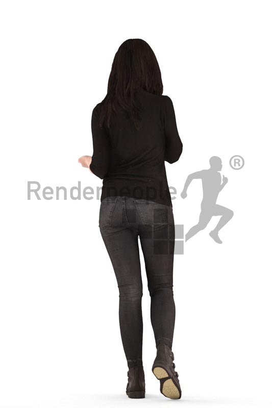 3d people casual, asian 3d woman walking and calling