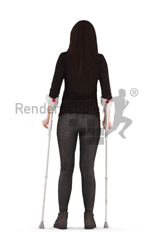 3d people casual, asian 3d woman walking on crutches