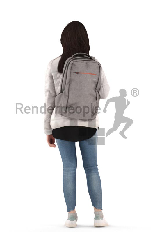 3d people casual, asian 3d woman standing with a bagpack