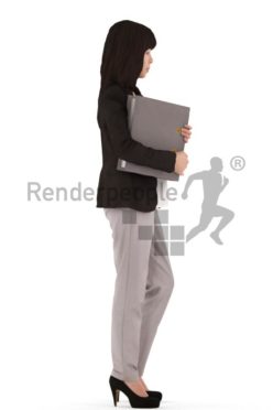 3d people business, asian 3d woman standing holding a folder