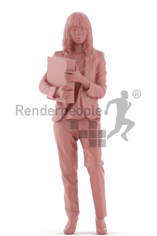 3d people business, asian 3d woman standing holding a folder