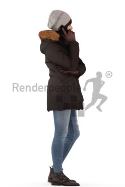 3d people outdoor, asian 3d woman standing and calling