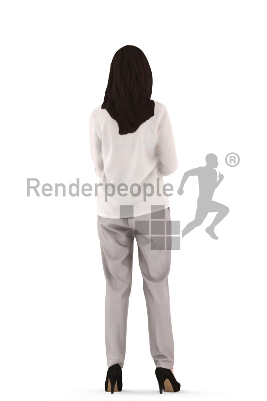 3d people casual, asian 3d woman standing writing on a clipboard
