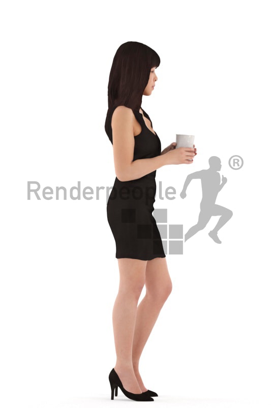3d people event, asian 3d woman standing with a cup