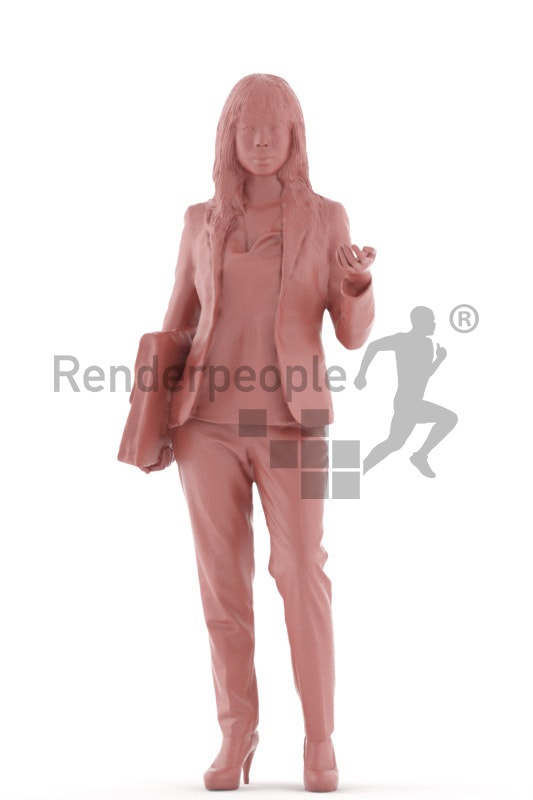 3d people business, asian 3d woman standing and talking