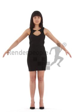 3d people event, rigged asian woman in A Pose
