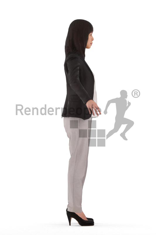 3d people business, rigged asian woman in A Pose