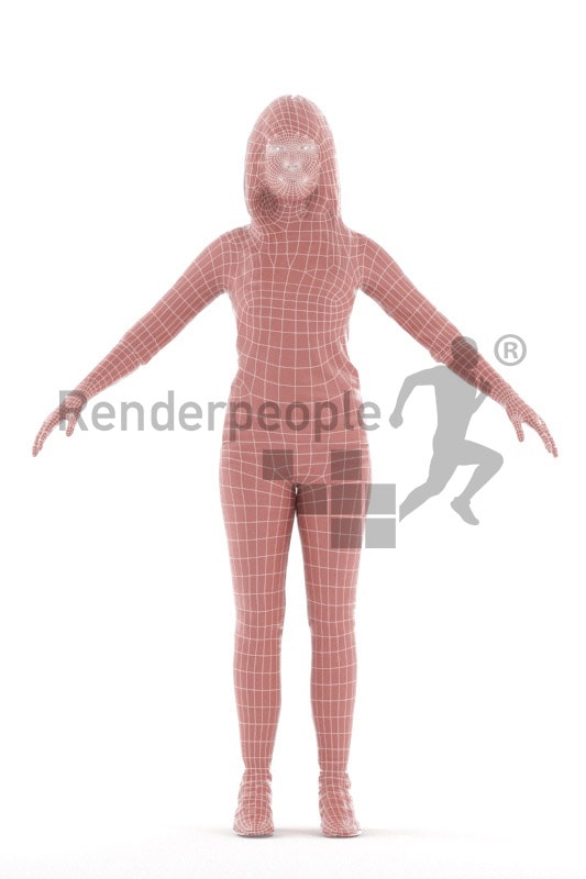 3d people casual, rigged asian woman in A Pose