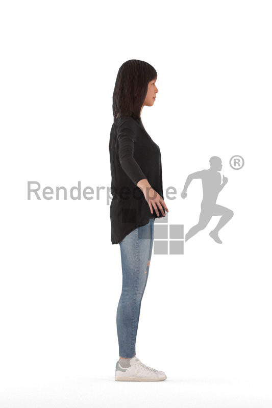 3d people casual, rigged asian woman in A Pose