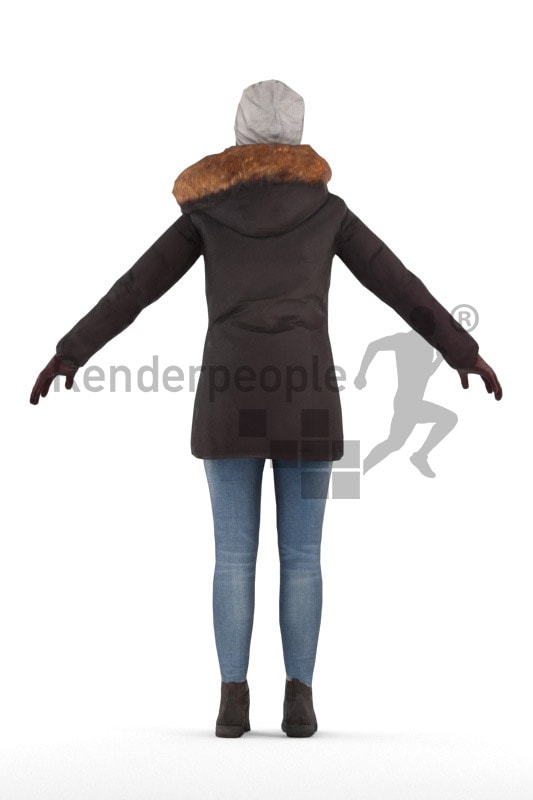 3d people outdoor, rigged asian woman in A Pose