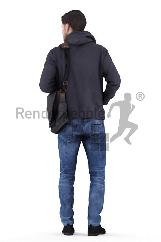 3d people outdoor, 3d white man standing with office bag