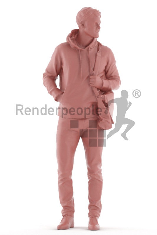 3d people casual, 3d white man standing with office bag