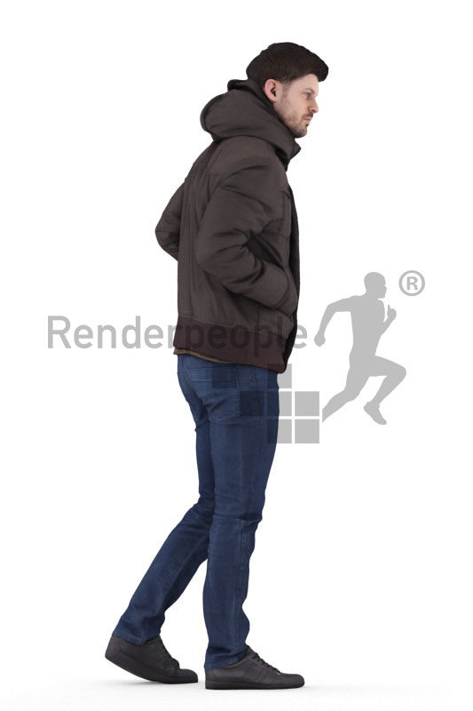 Posed 3D People model for visualization – european male in outdoor look, walking