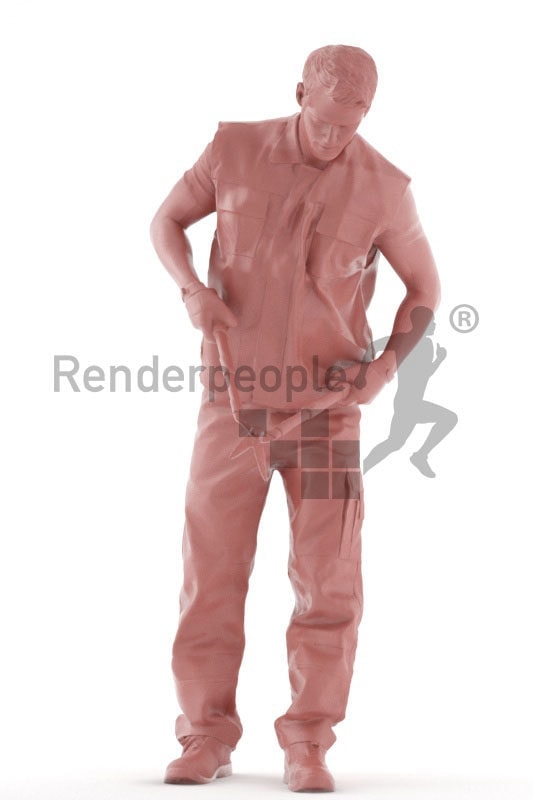 Photorealistic 3D People model by Renderpeople – eurpean man in workwear, using a hedge trimmer