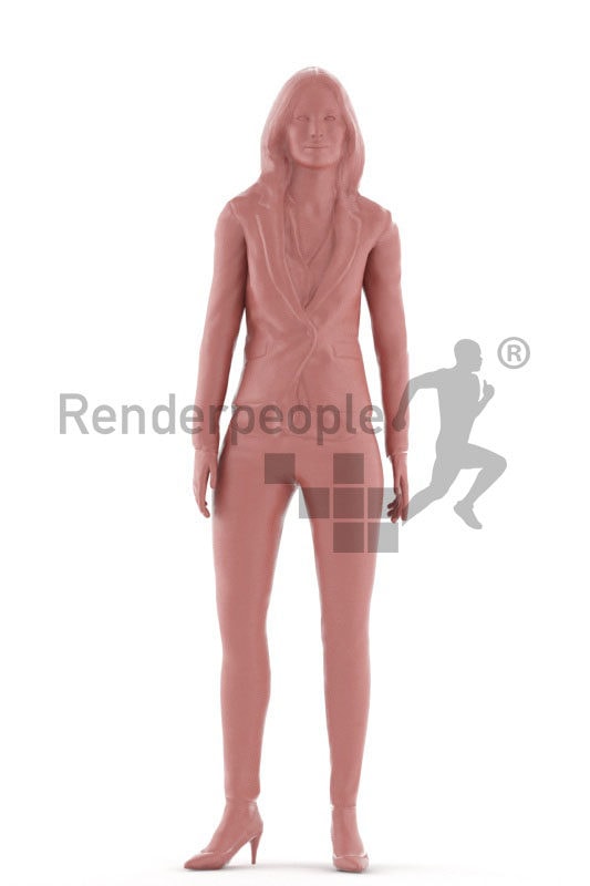 Animated human 3D model by Renderpeople – european woman in business clothes, standing