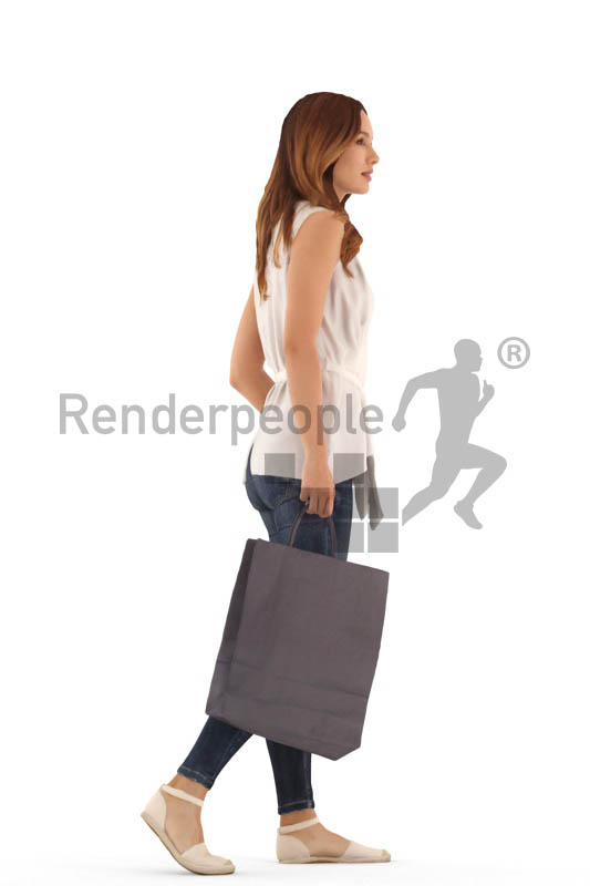 3d people casual, white 3d woman walking with shoping bags