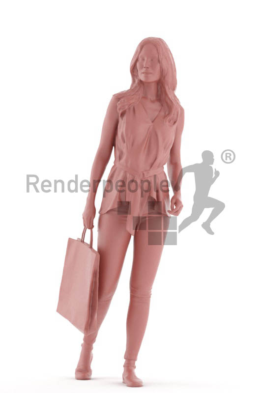 3d people casual, white 3d woman walking with shoping bags