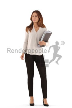 3d people business, white 3d woman standing wih a folder