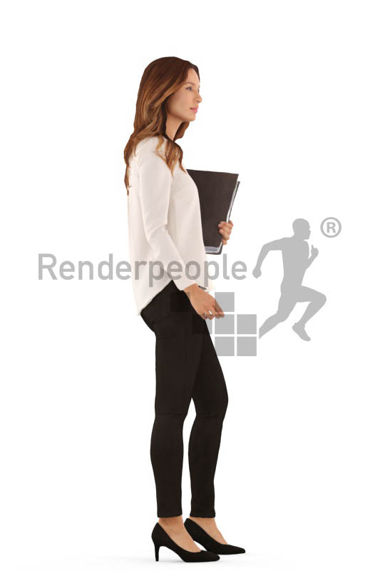 3d people business, white 3d woman standing wih a folder