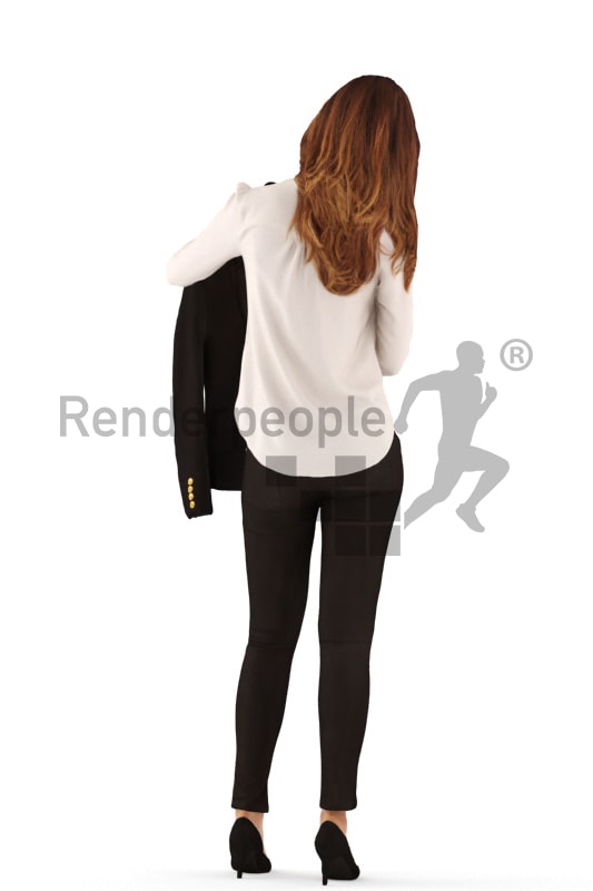 3d people business, white 3d woman standing looking at a sakko