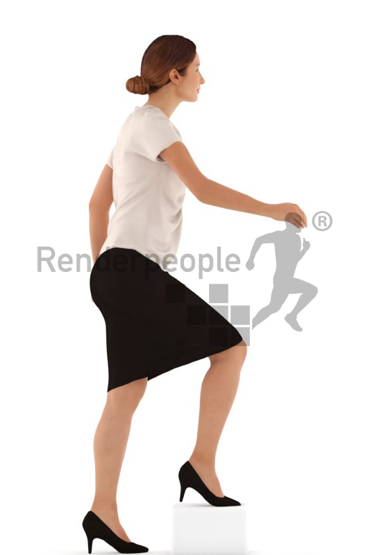 3d people business, white 3d woman walking upstairs