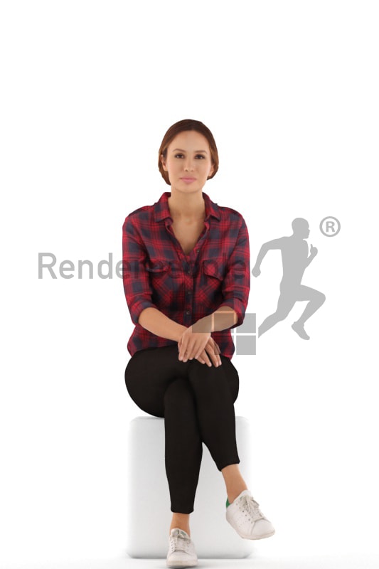 3d people casual, white 3d woman sitting