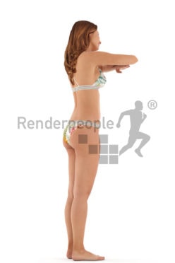3d people beach, white 3d woman standing
