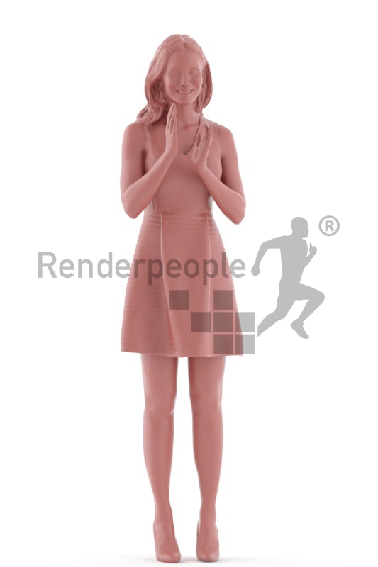 3d people event, white 3d woman standing and clapping