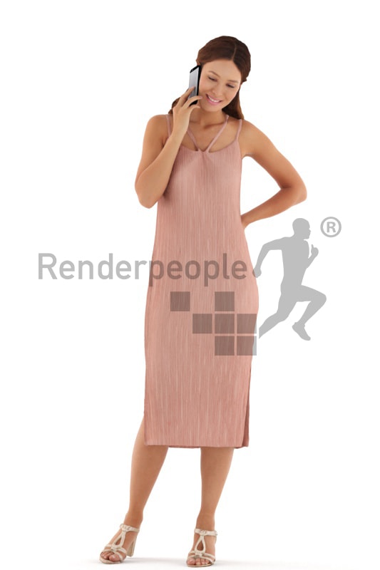 3d people event, white 3d woman standing and calling somebody