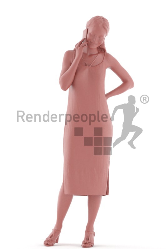 3d people event, white 3d woman standing and calling somebody