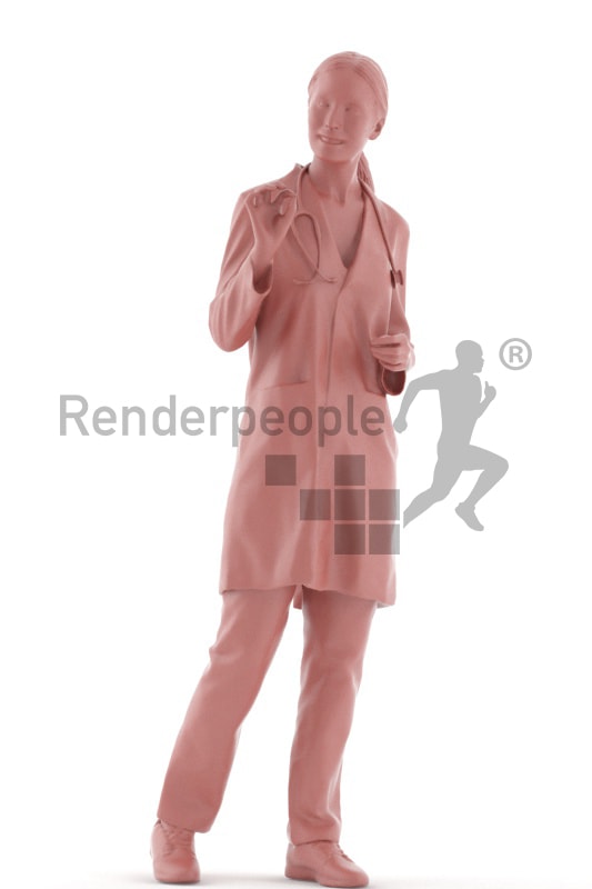 3d people casual, white 3d woman doctor walking