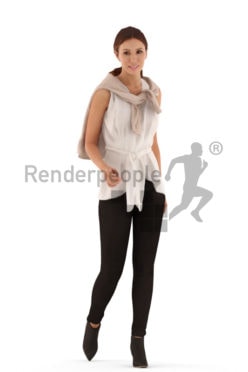 3d people casual, white 3d woman walking