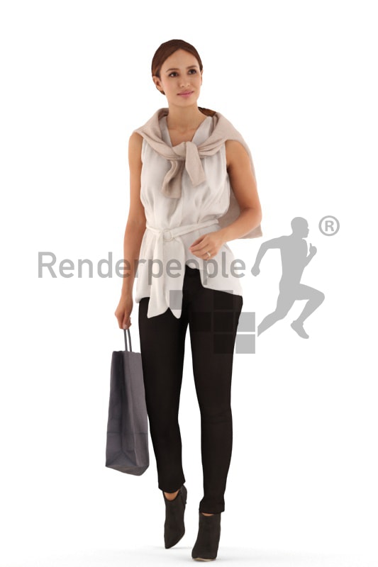 3d people casual, white 3d woman walking with a shopping bag