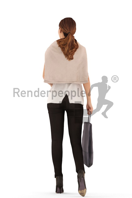 3d people casual, white 3d woman walking with a shopping bag