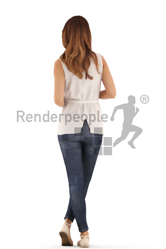 3d people casual, white 3d woman standing and drinking coffee