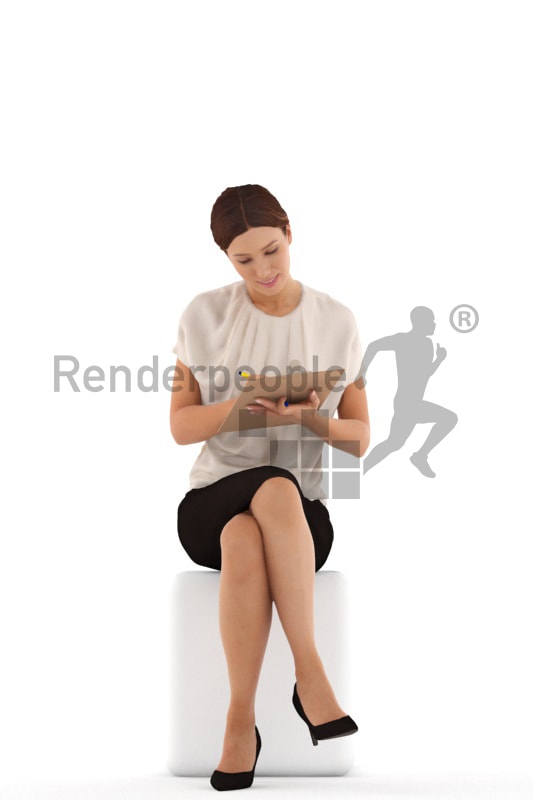 3d people business, white 3d woman writing on a clipboard