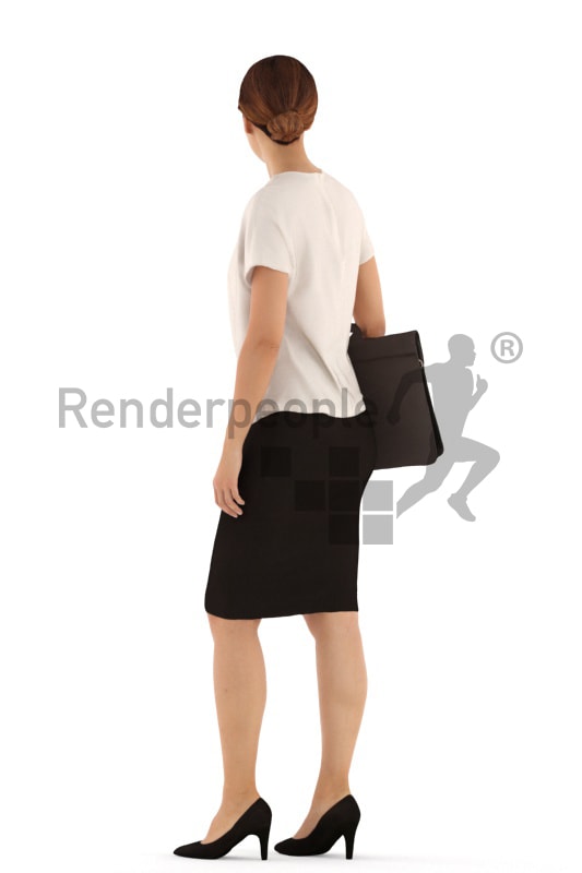 3d people business, white 3d woman walking with a briefcase