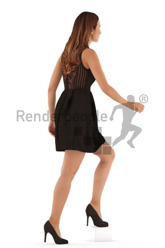 3d people evening, white 3d woman walking upstair