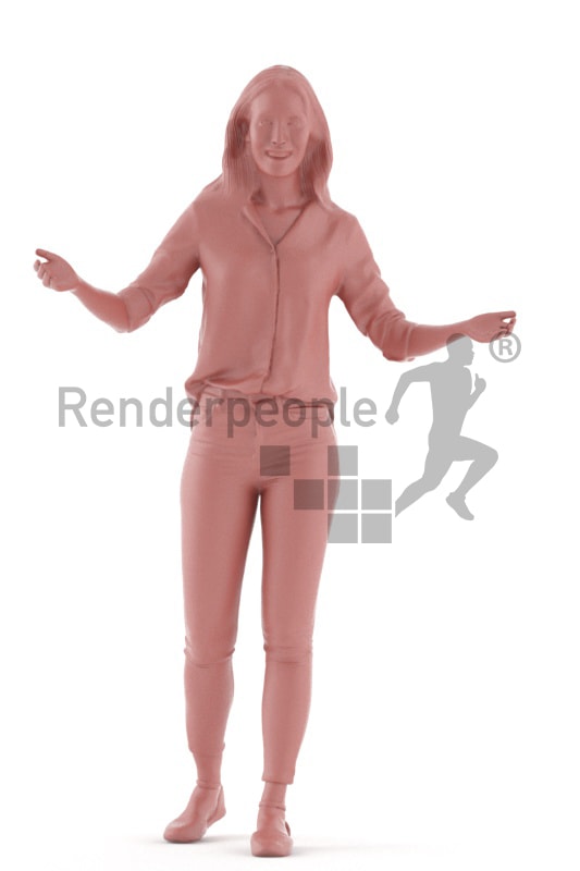 3d people casual, white 3d woman standing and welcoming guests