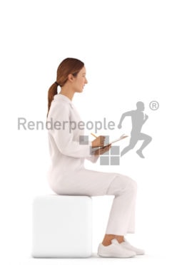 3d people casual, white 3d woman doctor sitting