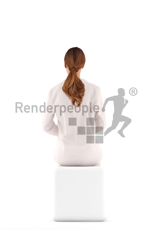 3d people casual, white 3d woman doctor sitting