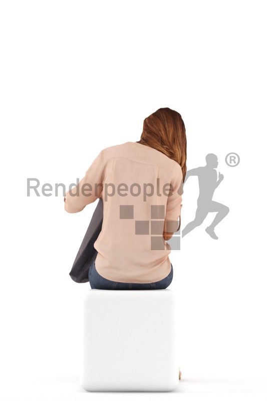 3d people casual, white 3d woman sitting with a shopping bag