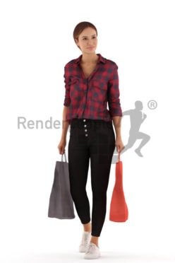3d people casual, white 3d woman walking with shopping bags