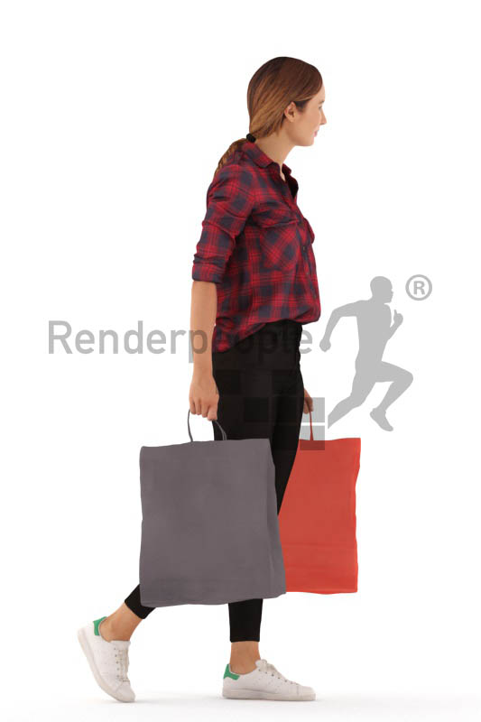3d people casual, white 3d woman walking with shopping bags