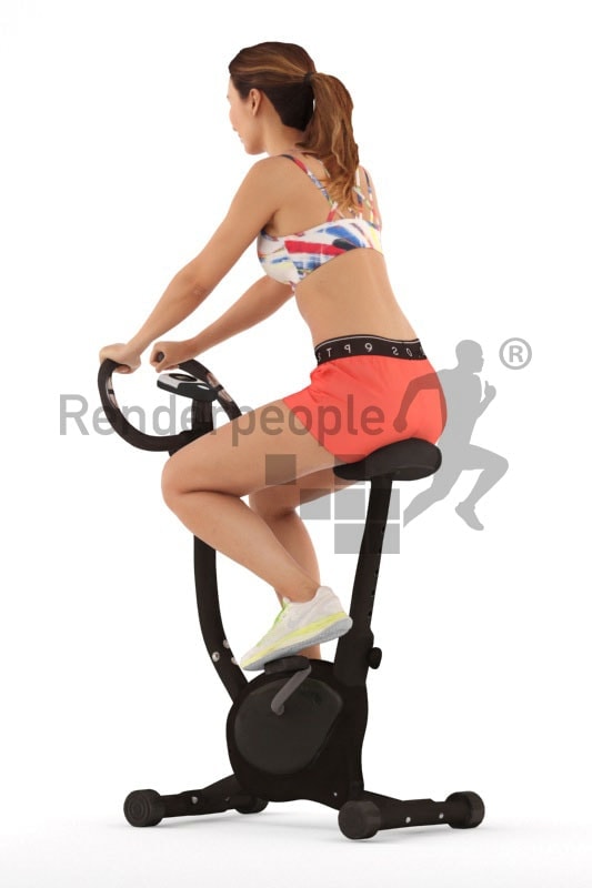 3d people sports, white 3d woman sitting on a ergometer