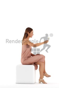 3d people event, white 3d woman sitting and drinking